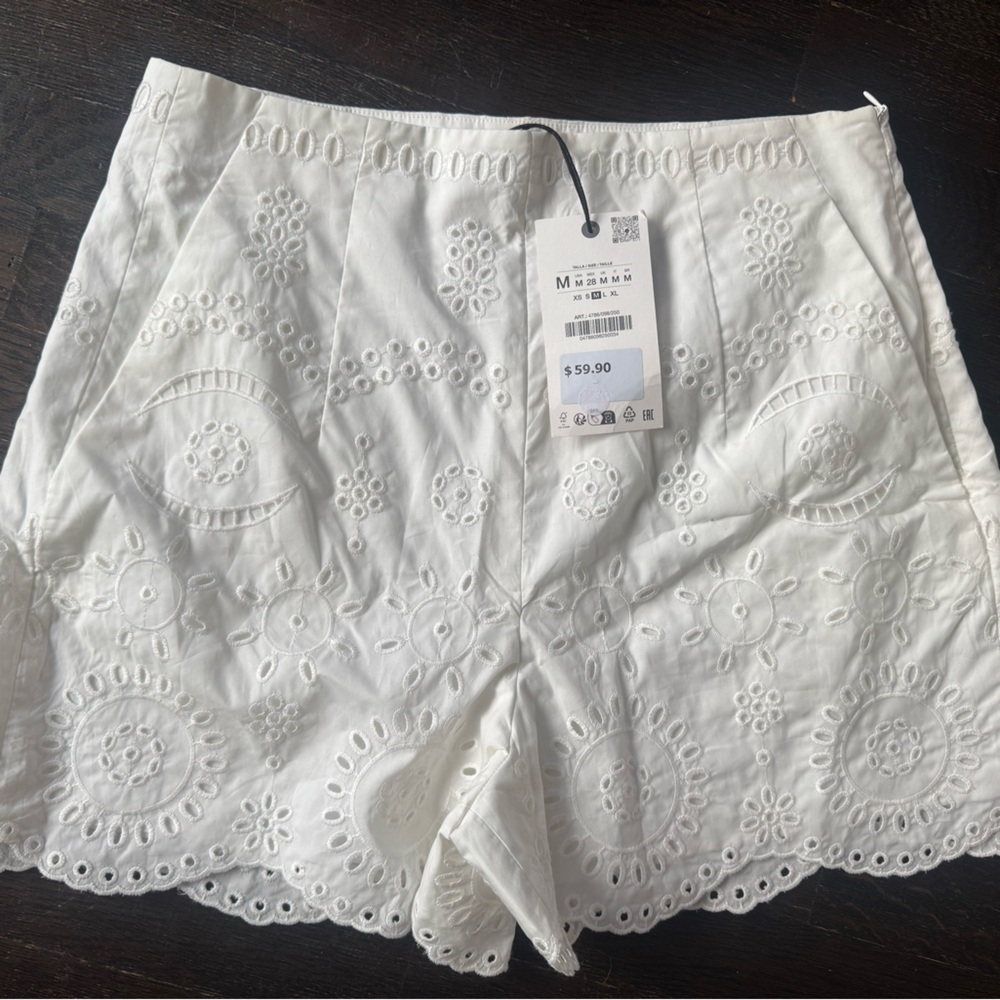 Zara NWT White Eyelet Embroidered Shorts